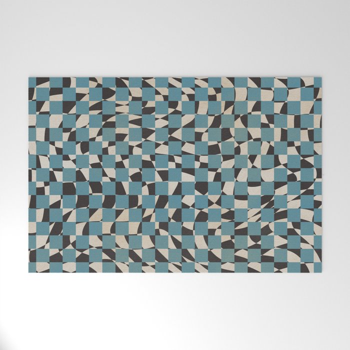 Abstract checked blue and black Welcome Mat Gallery Image 1