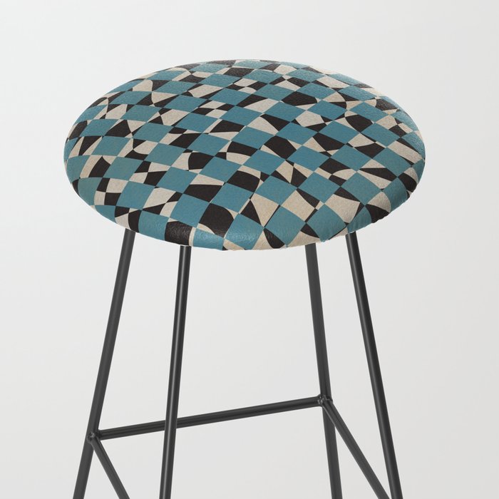 Abstract checked blue and black Stool Gallery Image 2