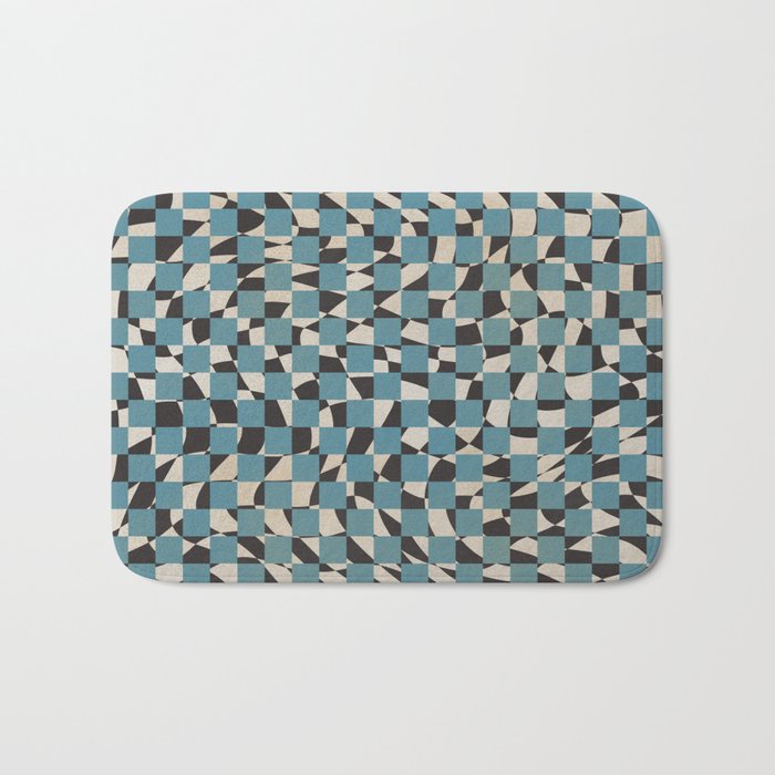 Abstract checked blue and black Bath Mat Gallery Image 1