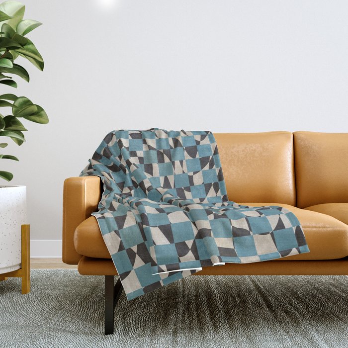Abstract checked blue and black Throw Blanket Gallery Image 1