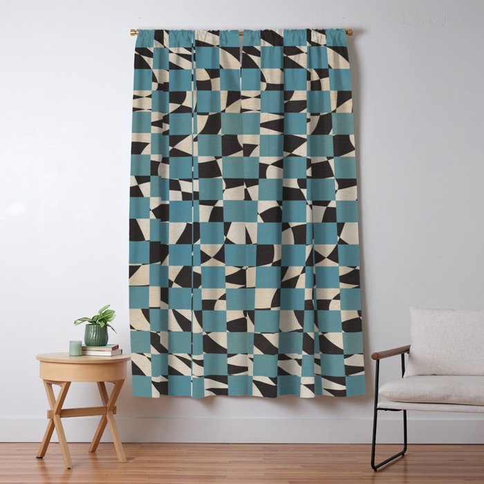 Abstract checked blue and black Window Curtain Gallery Image 5