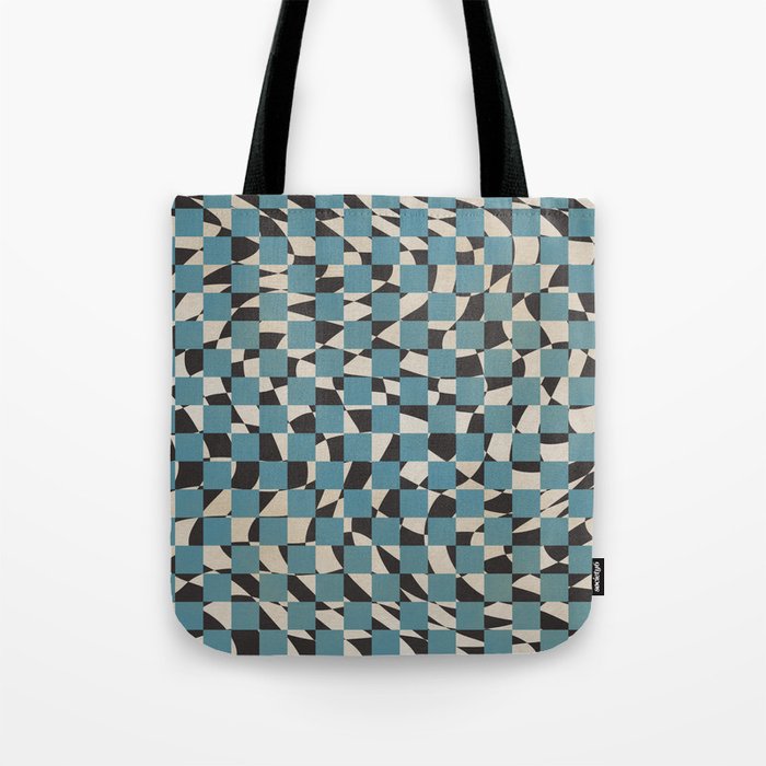 Abstract checked blue and black Tote Bag Gallery Image 1