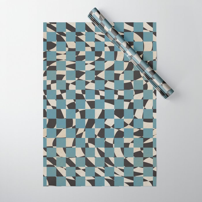 Abstract checked blue and black Wrapping Paper Gallery Image 1