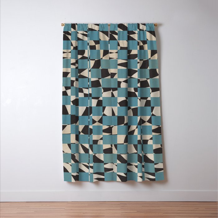 Abstract checked blue and black Window Curtain Gallery Image 3