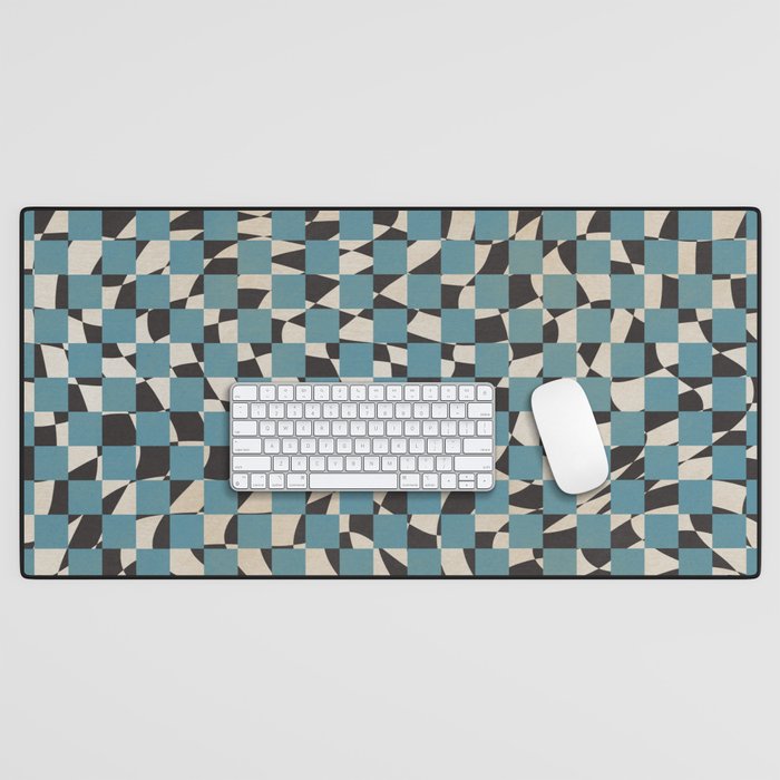 Abstract checked blue and black Desk Mat Gallery Image 1
