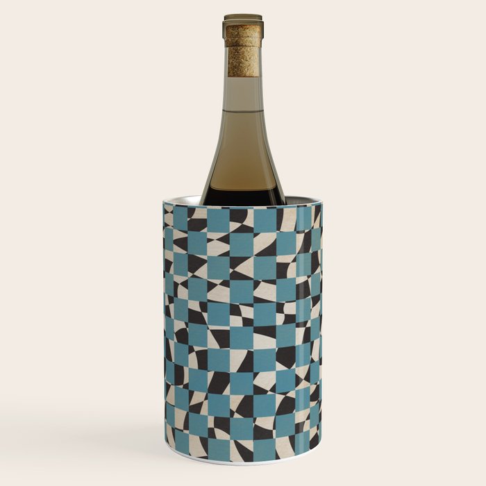 Abstract checked blue and black Wine Chiller Gallery Image 1