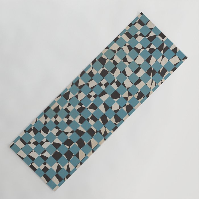Abstract checked blue and black Yoga Mat Gallery Image 1