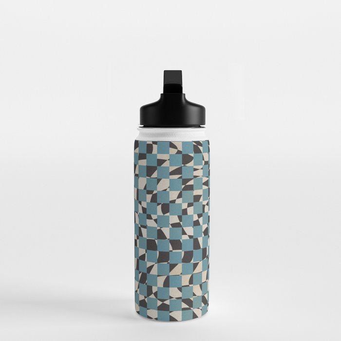 Abstract checked blue and black Water Bottle Gallery Image 3