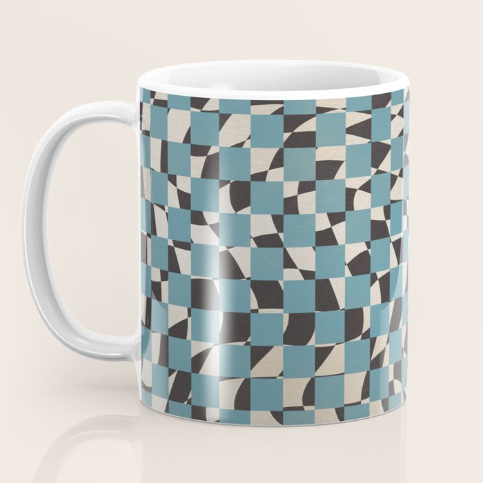 Abstract checked blue and black Coffee Mug Gallery Image 3