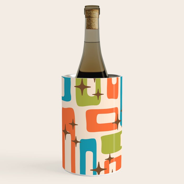 Retro Mid Century Modern Abstract Pattern 921 Googie Orange Chartreuse Turquoise Wine Chiller Gallery Image 1