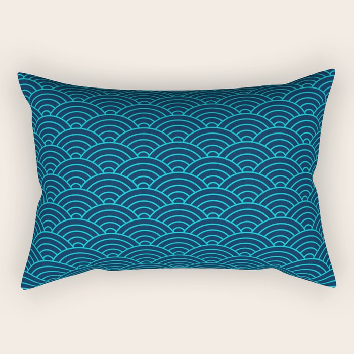 Japanese Seigaiha Blue Sea and Waves Rectangular Pillow Gallery Image 2