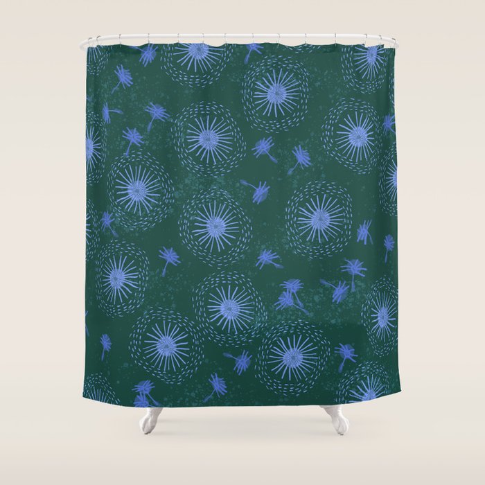Make A Wish Dandelion Pattern in Forest Green & Blue Shower Curtain Gallery Image 1