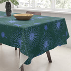 Make A Wish Dandelion Pattern in Forest Green & Blue Tablecloth Gallery Image 3