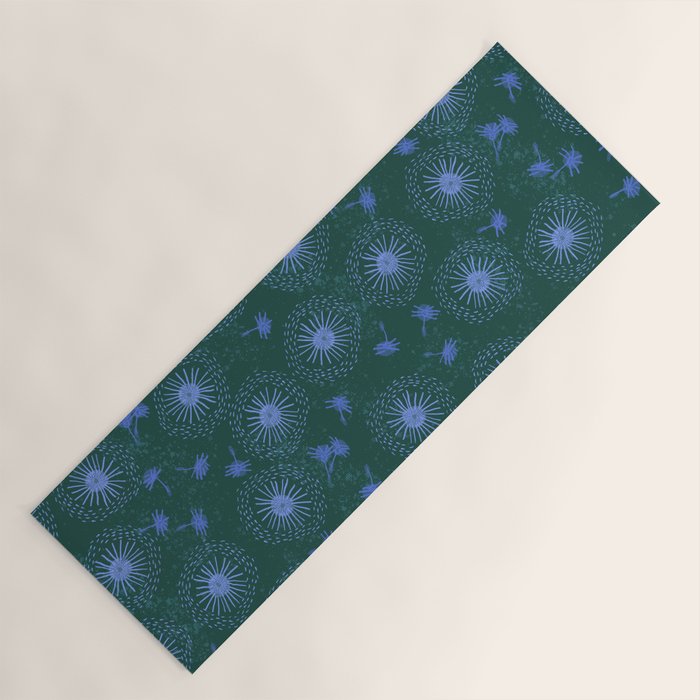 Make A Wish Dandelion Pattern in Forest Green & Blue Yoga Mat Gallery Image 1