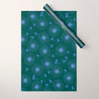 Make A Wish Dandelion Pattern in Forest Green & Blue Wrapping Paper Gallery Image 1