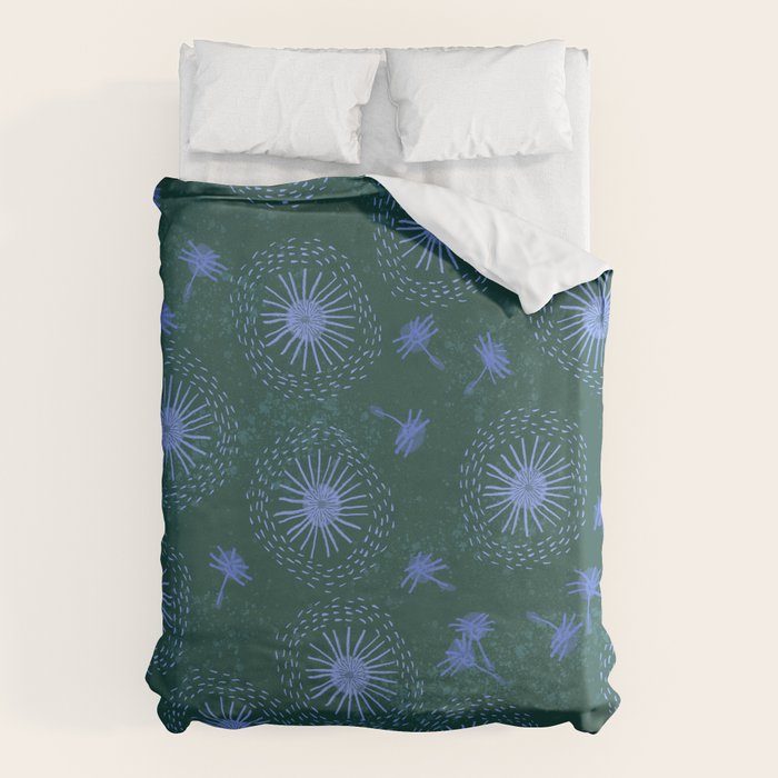Make A Wish Dandelion Pattern in Forest Green & Blue Duvet Cover Gallery Image 6