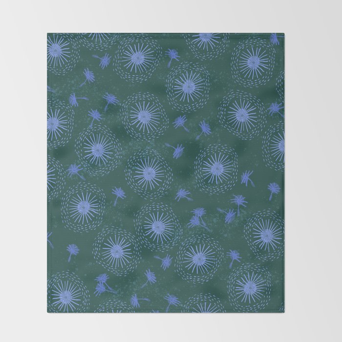 Make A Wish Dandelion Pattern in Forest Green & Blue Throw Blanket Gallery Image 2