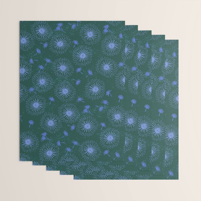 Make A Wish Dandelion Pattern in Forest Green & Blue Wrapping Paper Gallery Image 3