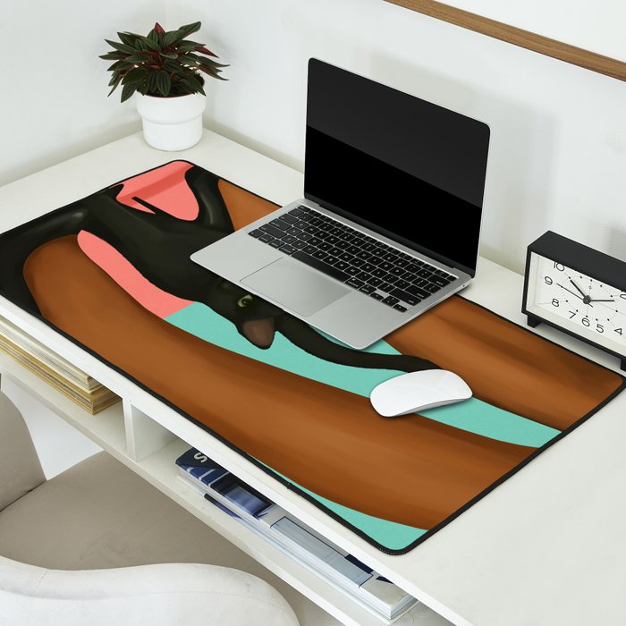 Woman in Heels with Black Cat Desk Mat Gallery Image 2