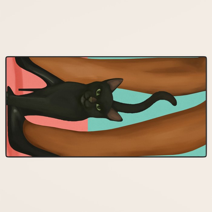 Woman in Heels with Black Cat Desk Mat Gallery Image 3