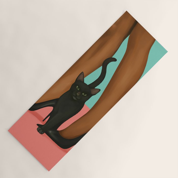 Woman in Heels with Black Cat Yoga Mat Gallery Image 1