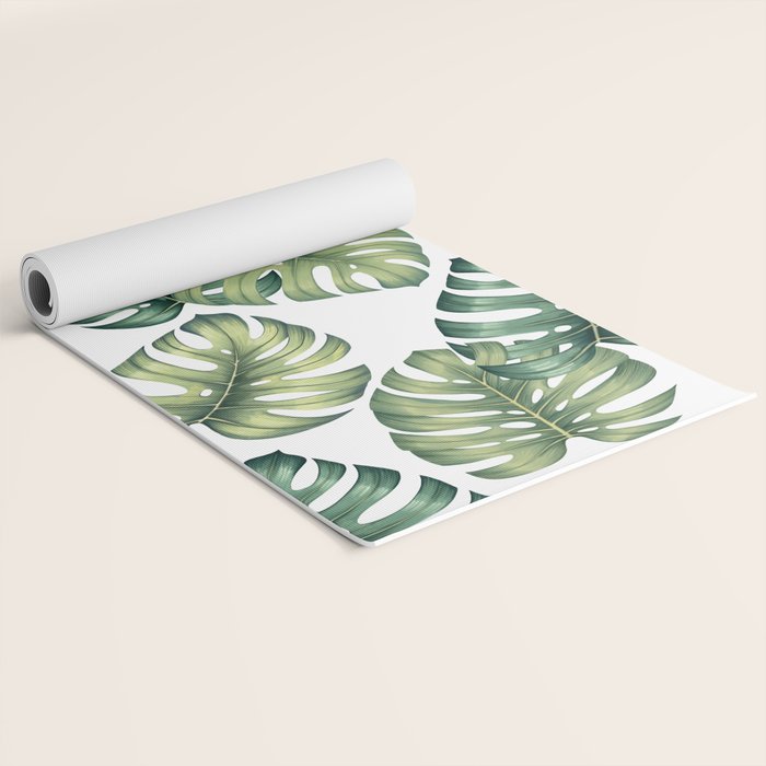 Monstera botanical leaves illustration pattern on white Yoga Mat Gallery Image 2