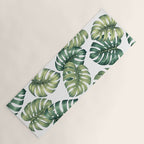 Monstera botanical leaves illustration pattern on white Yoga Mat Gallery Image 1