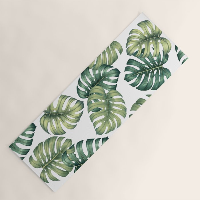 Monstera botanical leaves illustration pattern on white Yoga Mat Gallery Image 1