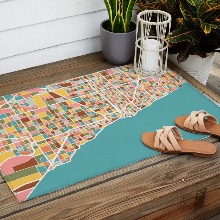 Chicago Map Art Outdoor Rug Gallery Image 2