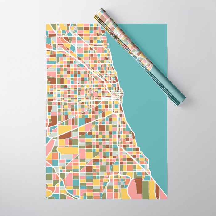 Chicago Map Art Wrapping Paper Gallery Image 1
