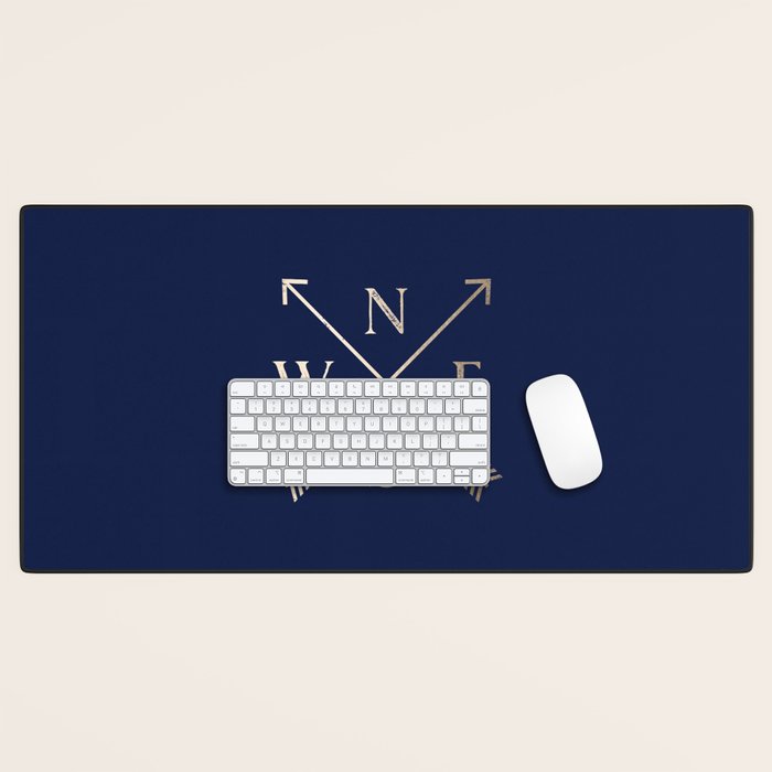 Gold on Navy Blue Compass Desk Mat Gallery Image 1