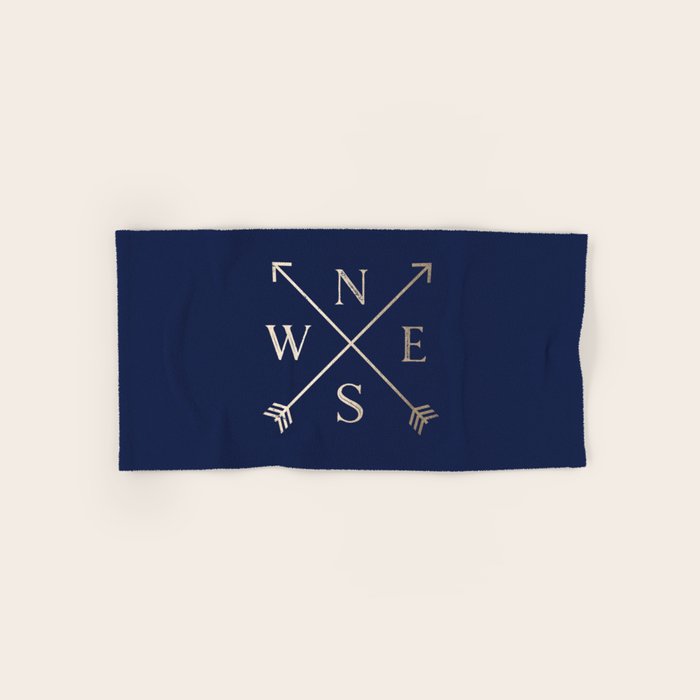 Gold on Navy Blue Compass Bath Towel Gallery Image 1