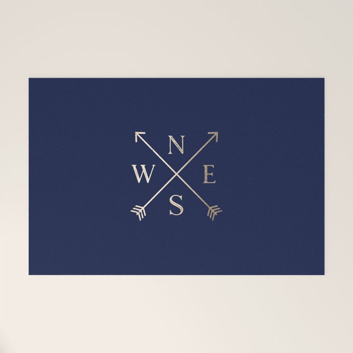 Gold on Navy Blue Compass Welcome Mat Gallery Image 1