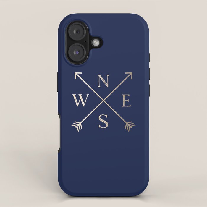 Gold on Navy Blue Compass iPhone Case Gallery Image 1