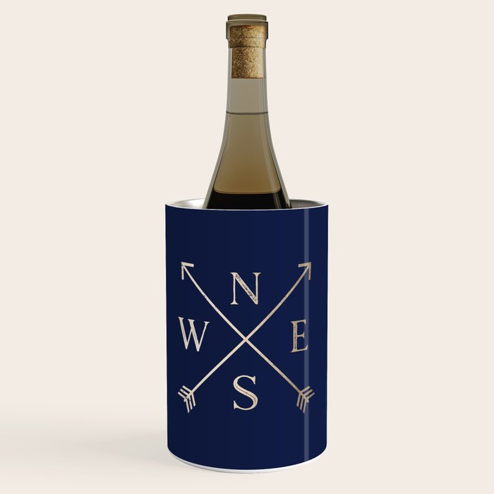 Gold on Navy Blue Compass Wine Chiller Gallery Image 1