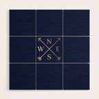 Gold on Navy Blue Compass Wood Wall Art Gallery Image 1