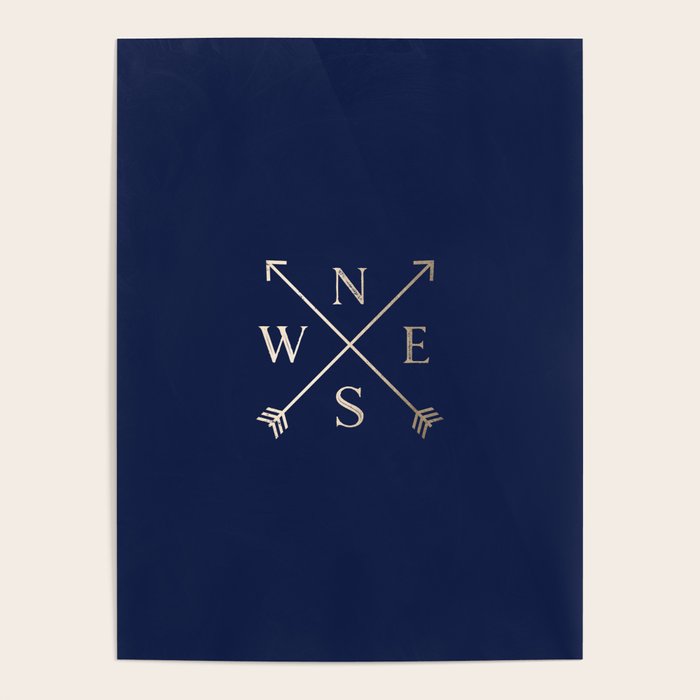 Gold on Navy Blue Compass Poster Gallery Image 4