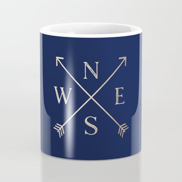 Gold on Navy Blue Compass Coffee Mug Gallery Image 4