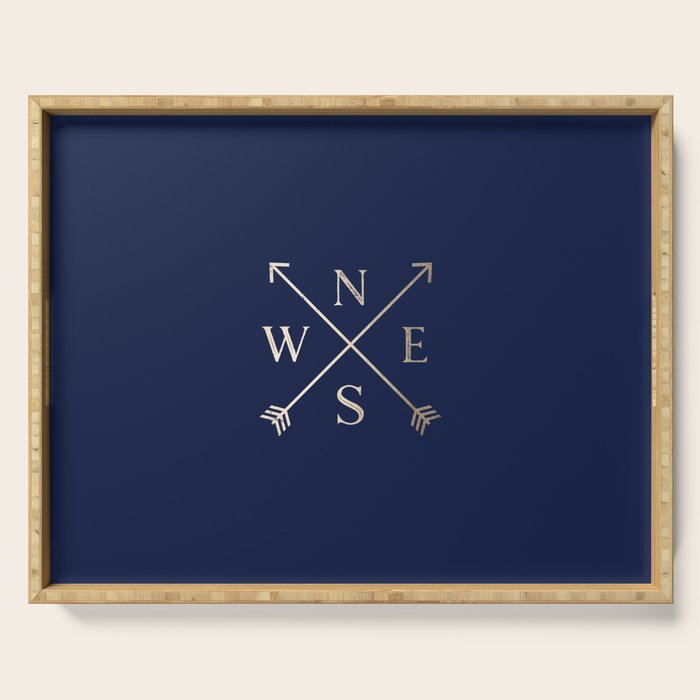 Gold on Navy Blue Compass Serving Tray Gallery Image 1