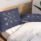 Gold on Navy Blue Compass Pillow Sham Gallery Image 2