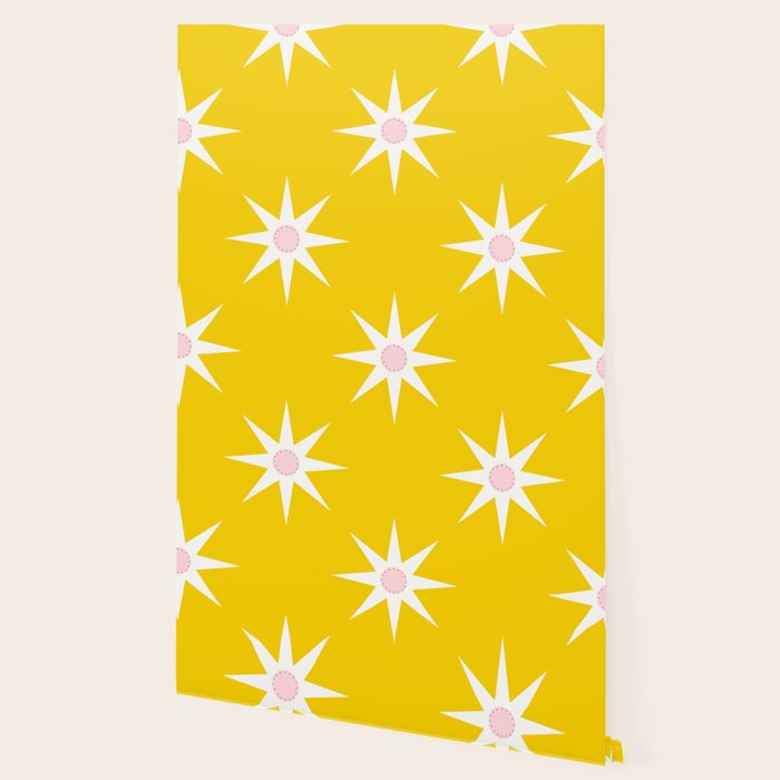 Northern Winter Star Festive Grid Pink White and Bright Yellow Wallpaper Gallery Image 2