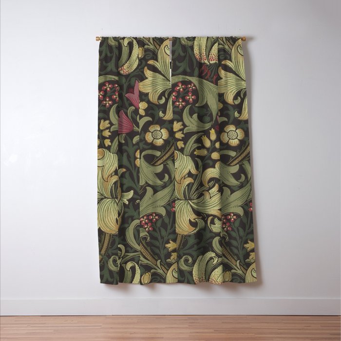 William Morris Vintage Golden Lily Black Charcoal Olive Green Window Curtain Gallery Image 3