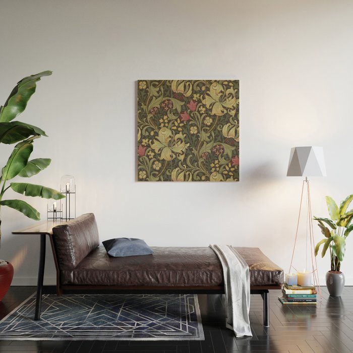 William Morris Vintage Golden Lily Black Charcoal Olive Green Wood Wall Art Gallery Image 2