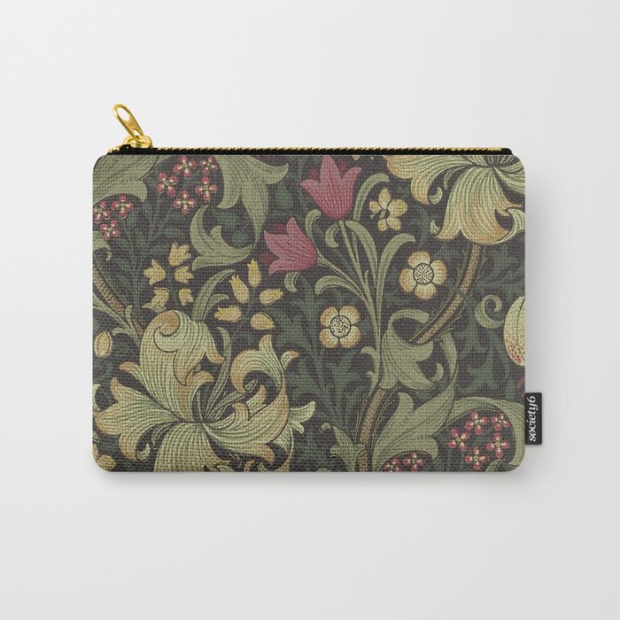 William Morris Vintage Golden Lily Black Charcoal Olive Green Carry All Pouch Gallery Image 1
