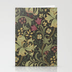 William Morris Vintage Golden Lily Black Charcoal Olive Green Stationery Card Gallery Image 2