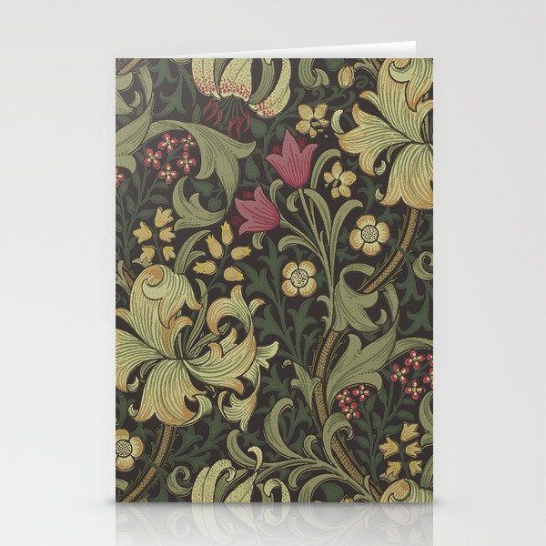 William Morris Vintage Golden Lily Black Charcoal Olive Green Stationery Card Gallery Image 2