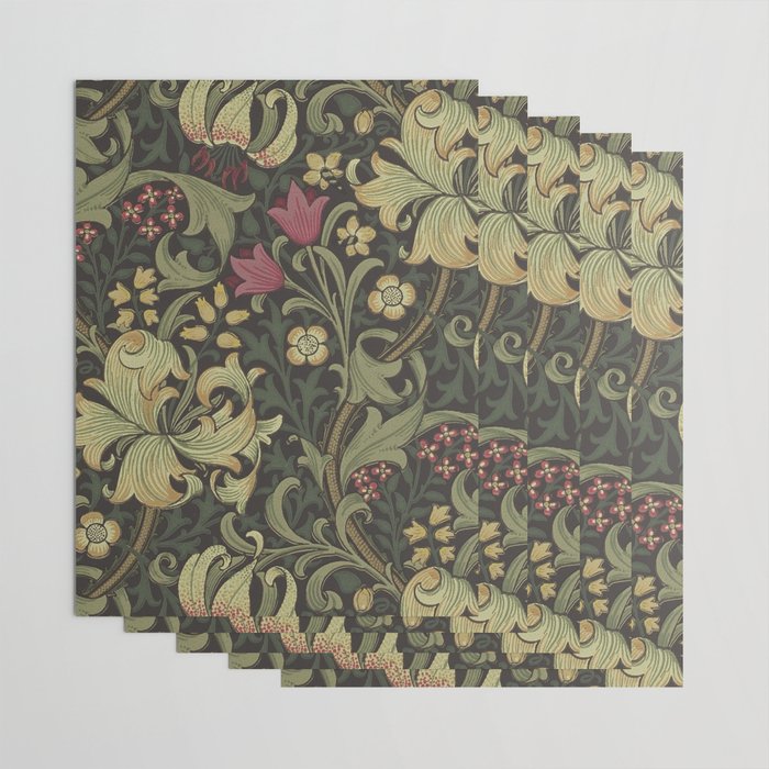 William Morris Vintage Golden Lily Black Charcoal Olive Green Wrapping Paper Gallery Image 3