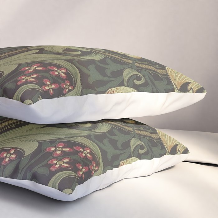 William Morris Vintage Golden Lily Black Charcoal Olive Green Pillow Sham Gallery Image 3