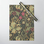 William Morris Vintage Golden Lily Black Charcoal Olive Green Wrapping Paper Gallery Image 1