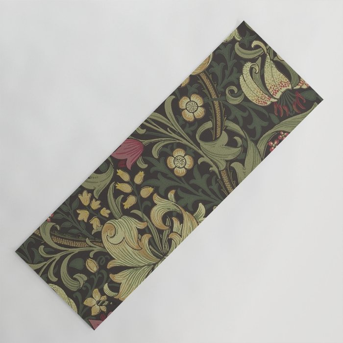 William Morris Vintage Golden Lily Black Charcoal Olive Green Yoga Mat Gallery Image 1